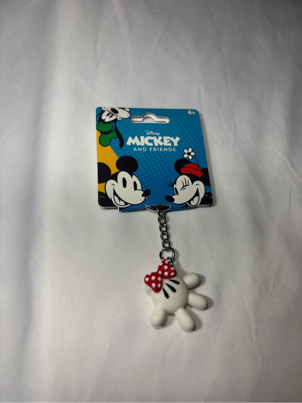 New Disney Minnie Glove Charm Keychain with Red Polka Dot Bow Bag Charm